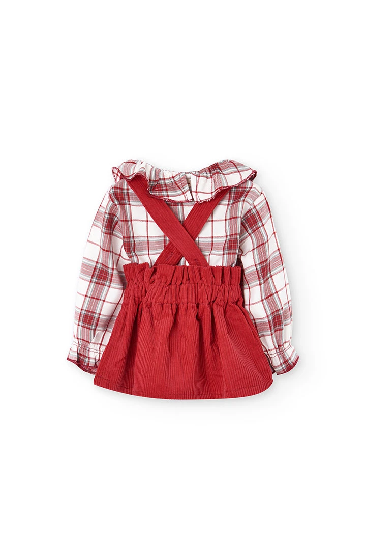 Ensemble de chemise en flanelle et jupe en velours côtelé pour bébé fille en grenat