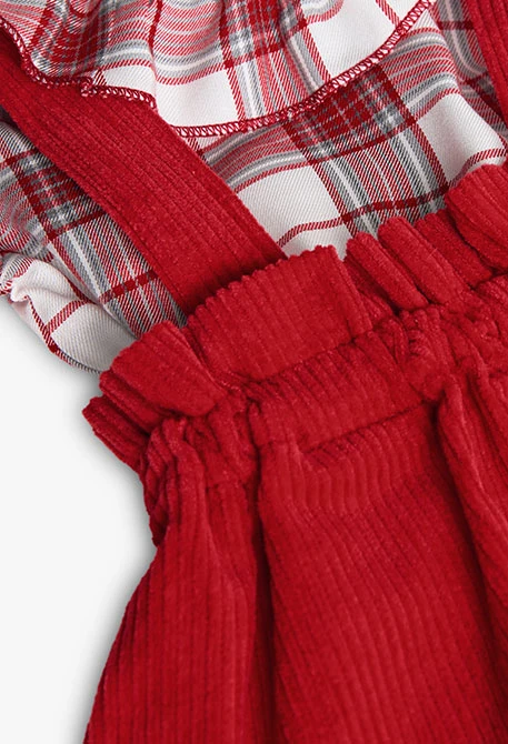 Set of flannel shirt and corduroy skirt for baby girl in maroon