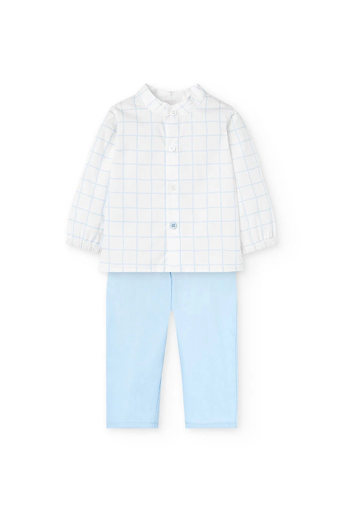 Ensemble de chemise en maille pour bébé garçon en bleu clair avec motif à carreaux.