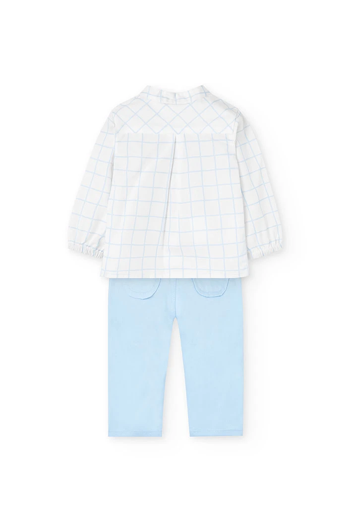 Ensemble de chemise en maille pour bébé garçon en bleu clair avec motif à carreaux.