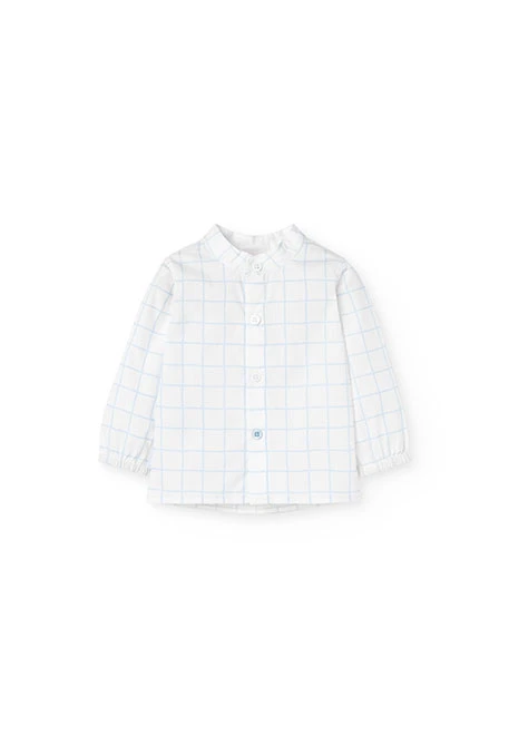 Conjunto de camisa de malha para bebé menino em azul claro com design de quadrados