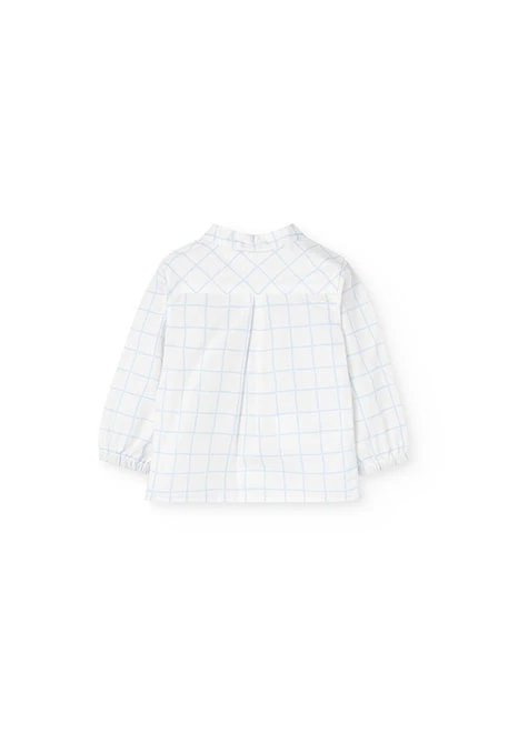Conjunto de camisa de malha para bebé menino em azul claro com design de quadrados
