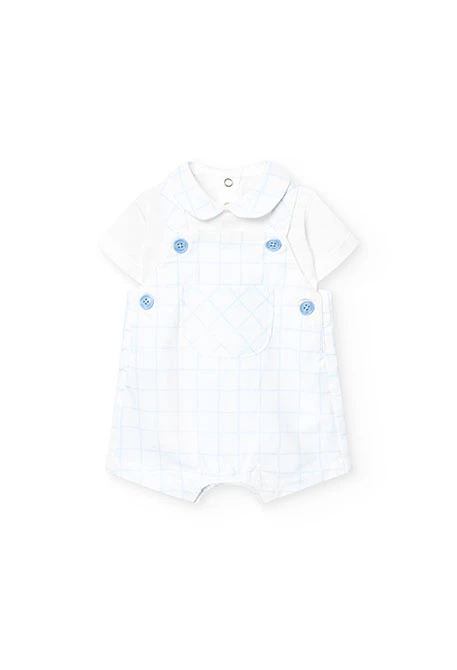 Conjunto de bebé menino de malha em cor branca com estampado de xadrez.