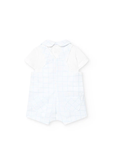 Conjunto de bebé menino de malha em cor branca com estampado de xadrez.