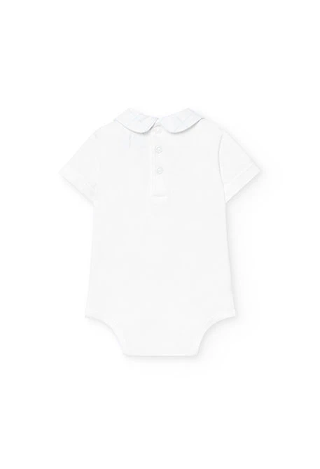 Conjunto de bebé menino de malha em cor branca com estampado de xadrez.