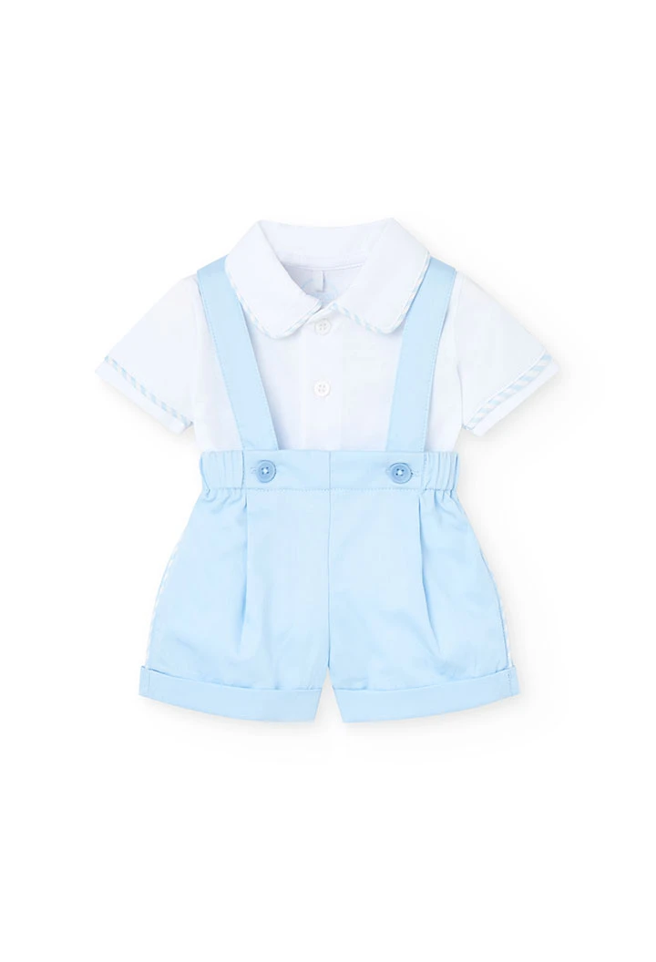 Set di maglietta e pantaloncini in maglia per neonato di colore blu.