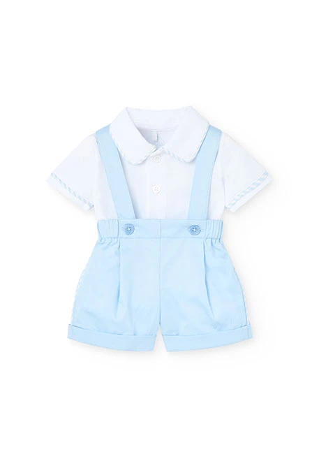 Ensemble de t-shirt et short en tricot pour bébé garçon en couleur bleue.