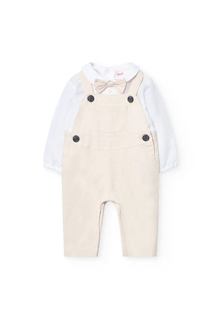 Conjunto de linho de malha para bebé menino em cor bege