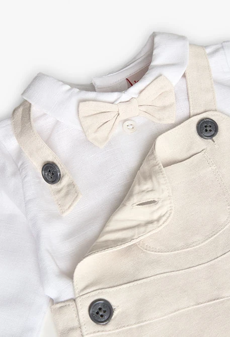 Conjunto de linho de malha para bebé menino em cor bege
