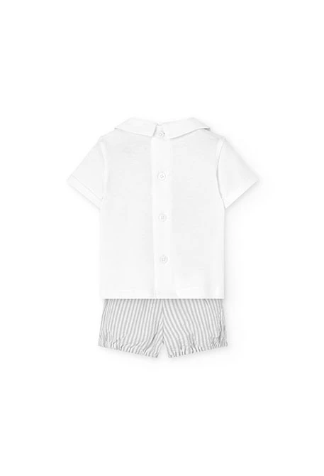 Conjunto de popelina para bebé menino em cinzento listado
