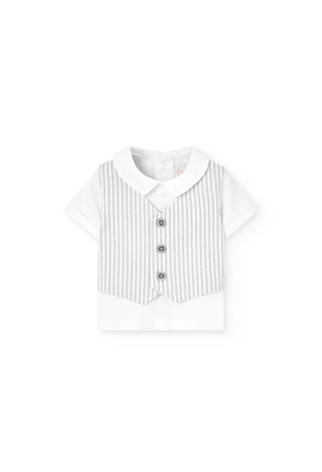 Conjunto de popelina para bebé menino em cinzento listado