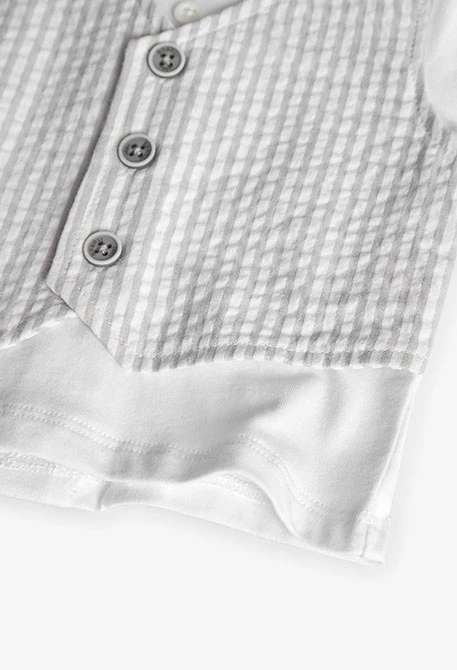 Conjunto de popelina para bebé menino em cinzento listado