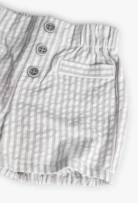 Conjunto de popelina para bebé menino em cinzento listado