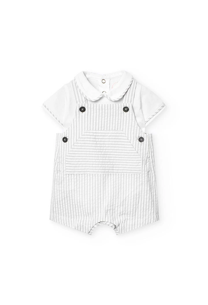 Conjunto combinado de malha para bebé menino com riscas em cinza