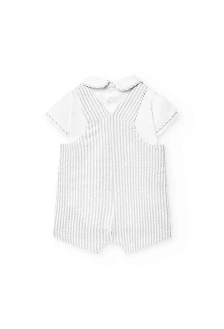 Conjunto combinado de malha para bebé menino com riscas em cinza