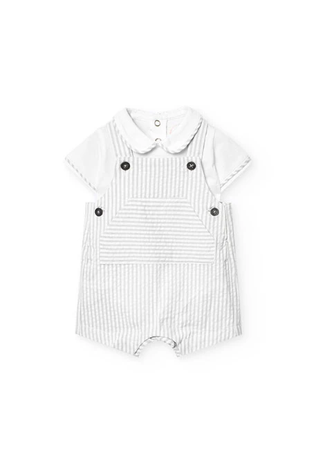 Conjunto combinado de malha para bebé menino com riscas em cinza