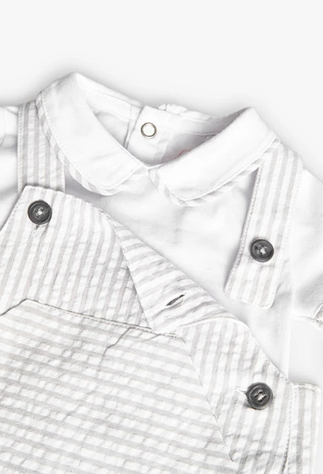 Conjunto combinado de malha para bebé menino com riscas em cinza