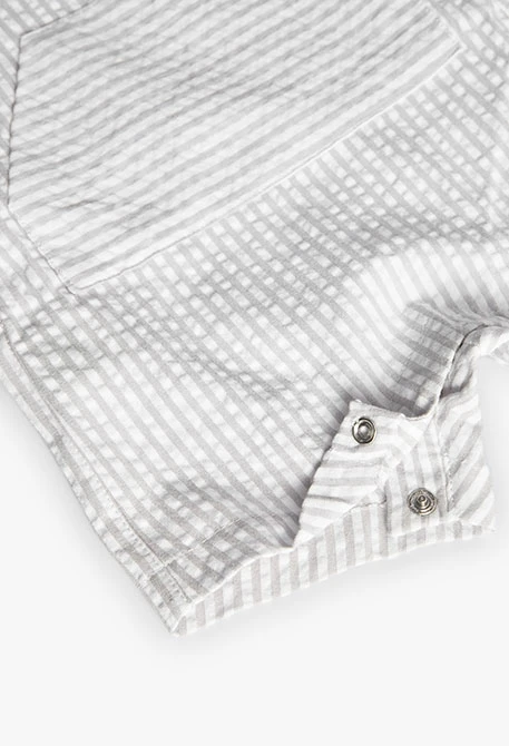 Conjunto combinado de malha para bebé menino com riscas em cinza