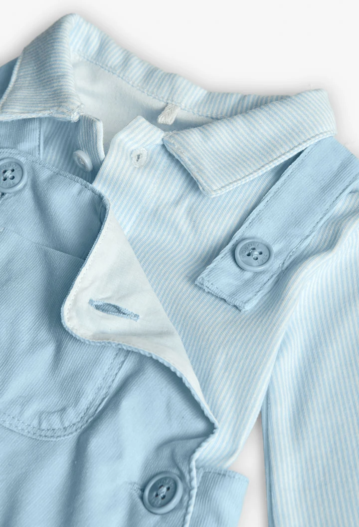 Blue check knit baby set