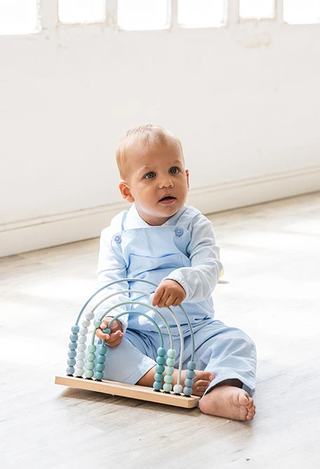 Blue check knit baby set