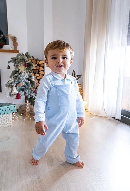 Blue check knit baby set