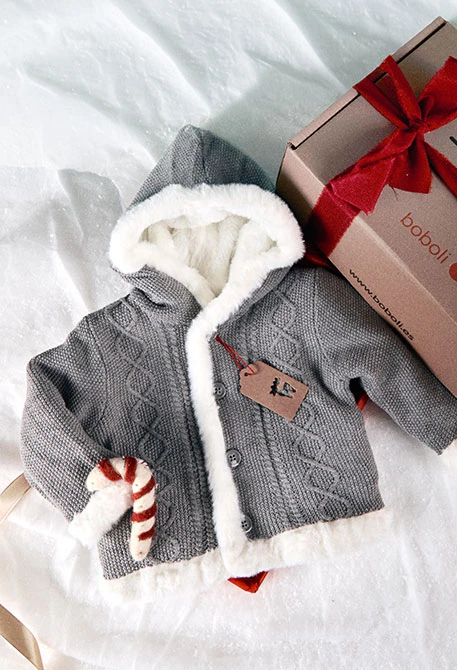 Veste bébé réversible gris foncé et blanc