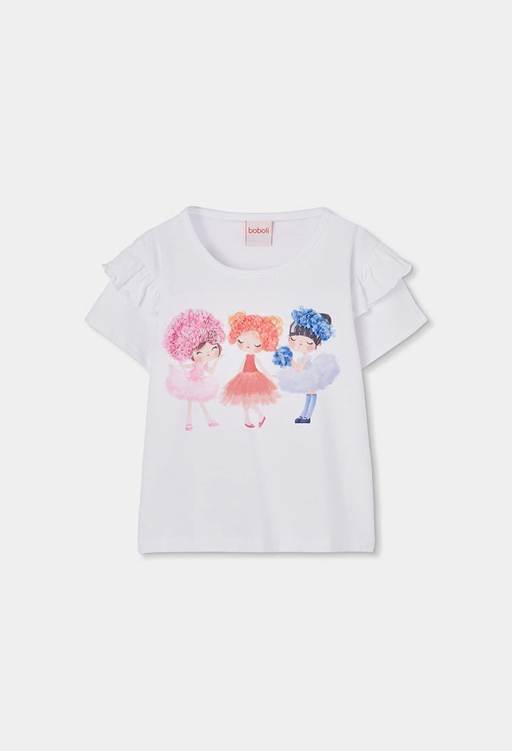 Maglietta bambina in cotone bianco con stampa