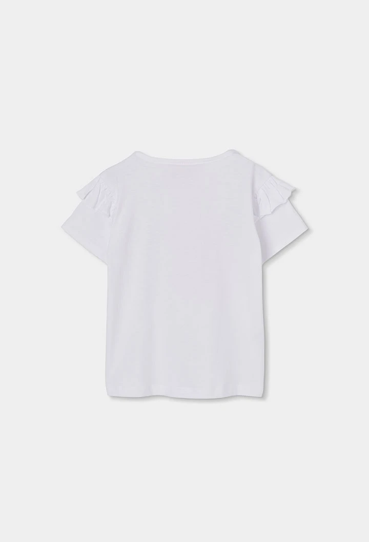 Weißes Baumwoll-T-Shirt für Mädchen mit Aufdruck.