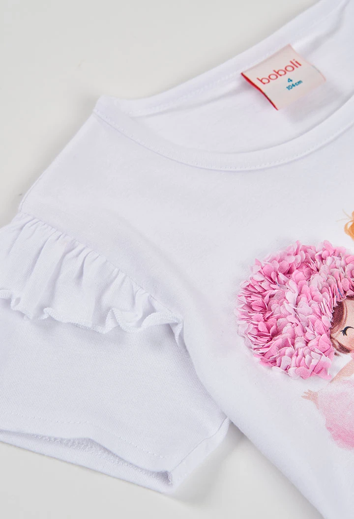 Maglietta bambina in cotone bianco con stampa