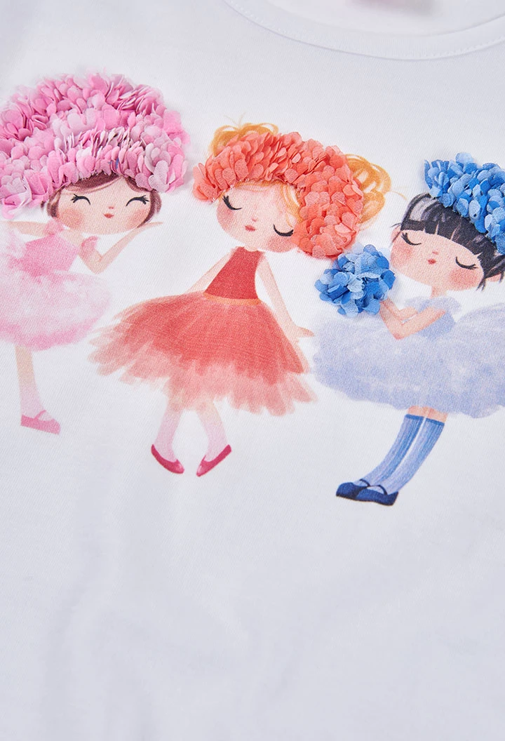 Weißes Baumwoll-T-Shirt für Mädchen mit Aufdruck.