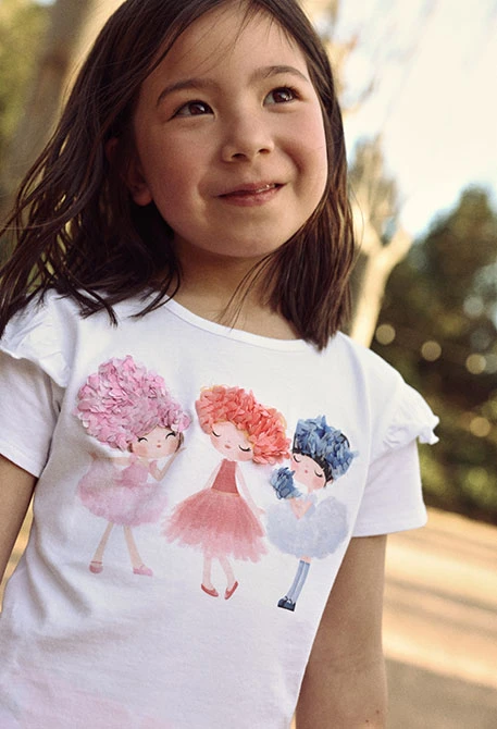 Maglietta bambina in cotone bianco con stampa