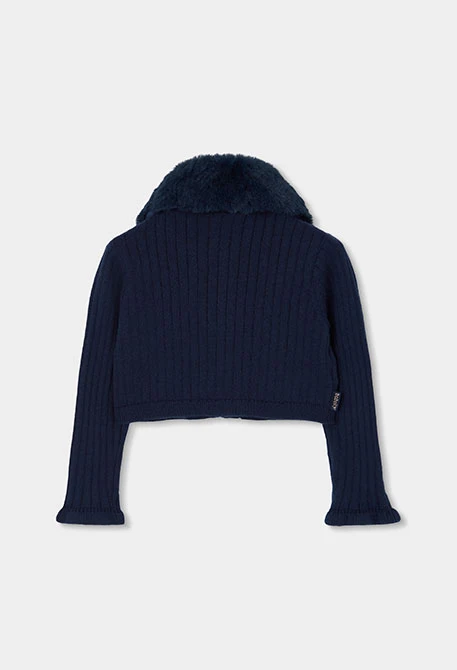 Strickjacke für Mädchen in Marineblau mit Pelzkragen