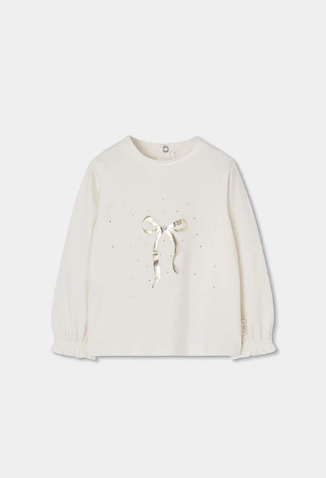 White girls\' knit T-shirt with golden bow