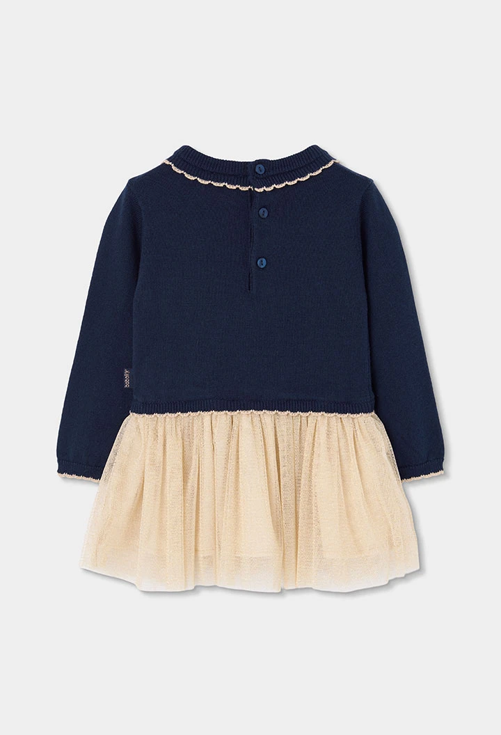 Marineblaues Tüllkleid mit goldenem Schleifenband