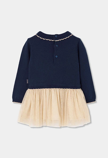 Blue navy tulle dress with gold bow