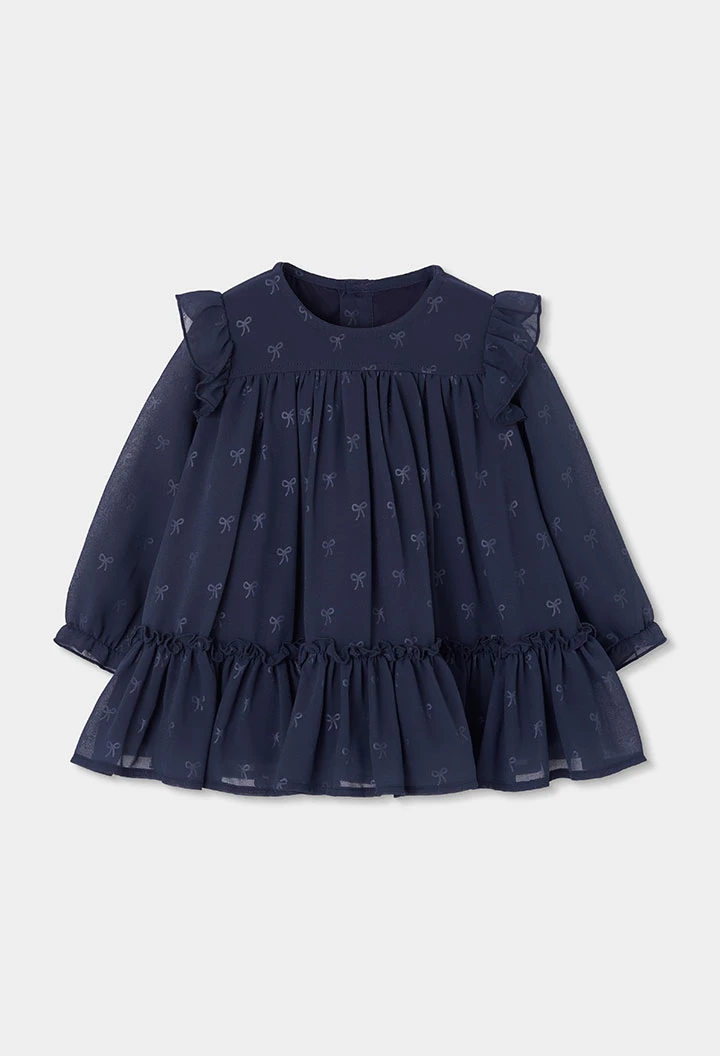 Robe en mousseline bleu marine imprimée nœuds