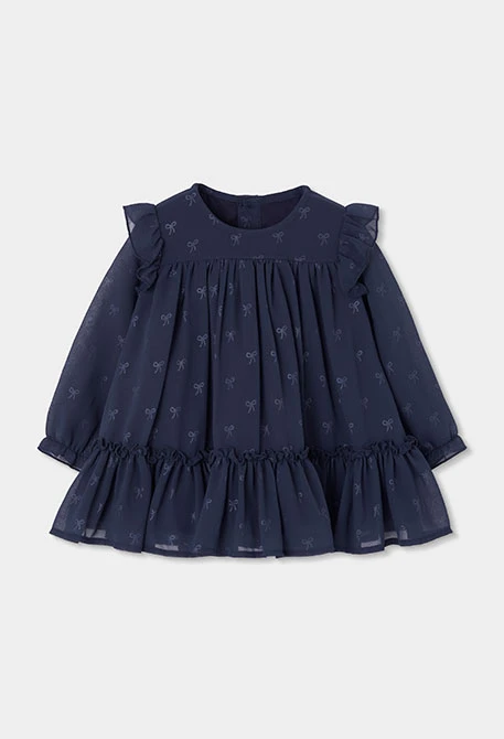 Robe en mousseline bleu marine imprimée nœuds