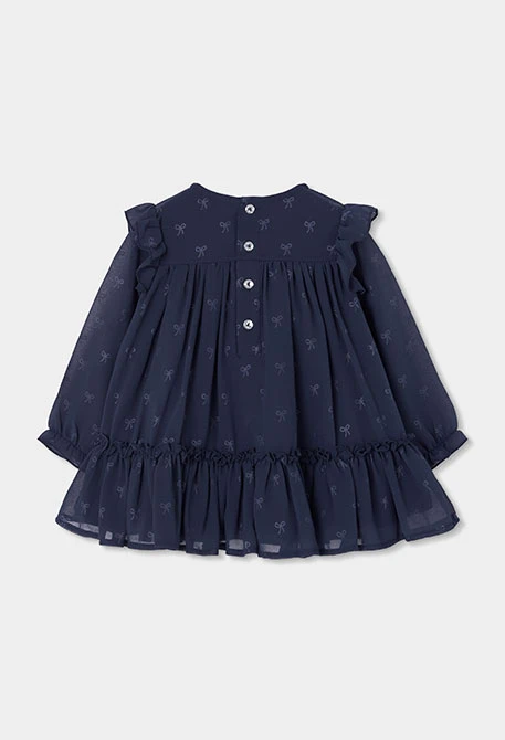 Robe en mousseline bleu marine imprimée nœuds