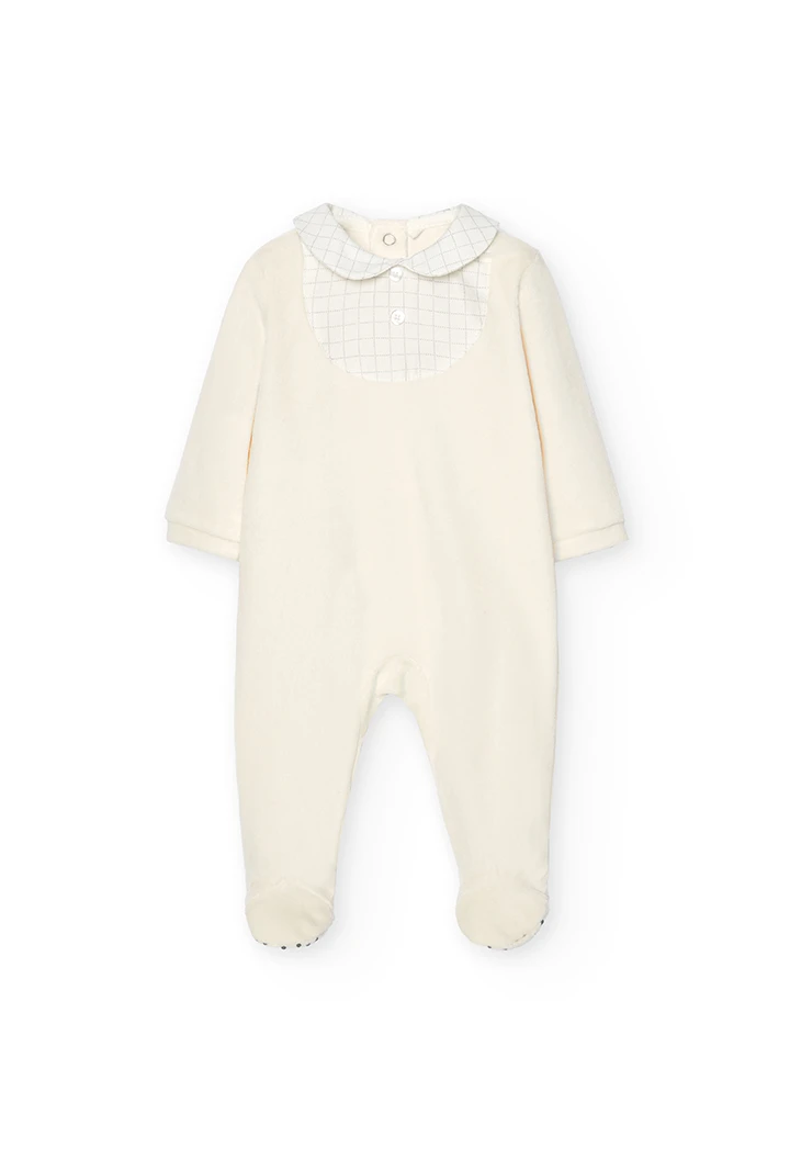 PIjama d'una peça vellut de nadó nen blanc químic