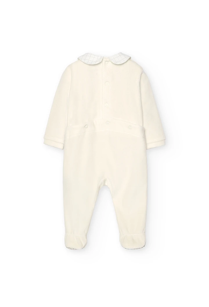 PIjama d'una peça vellut de nadó nen blanc químic
