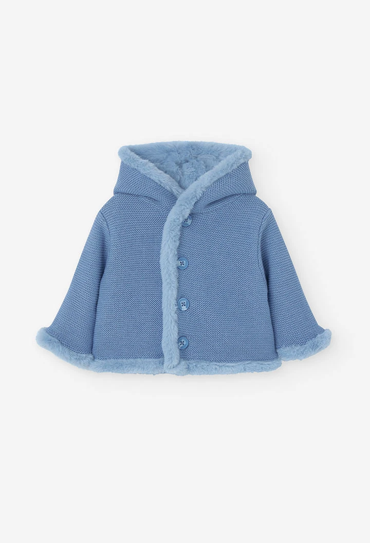 Strickjacke mit Kunstell für Baby-Jungen in Blau