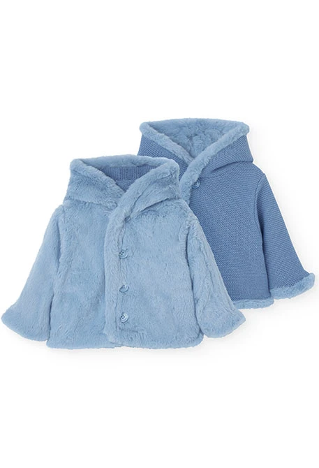 Reversible jacket with fur for baby boy in blue