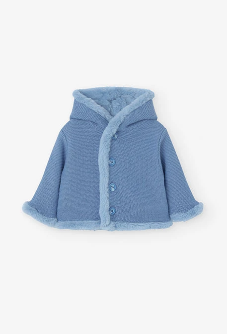 Reversible jacket with fur for baby boy in blue