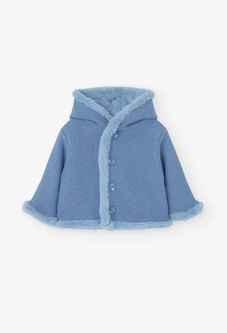 Chaqueta reversible con pelo para bebé niño en azul