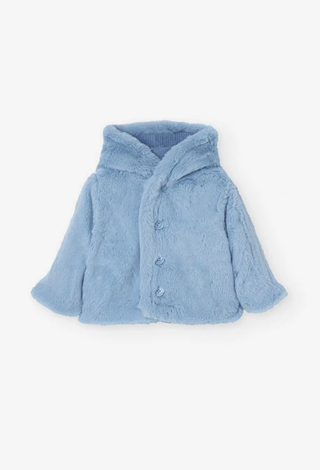 Reversible jacket with fur for baby boy in blue