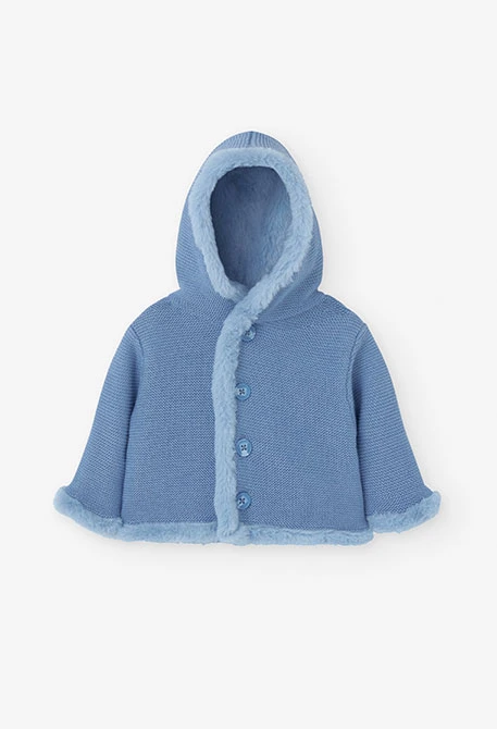 Reversible jacket with fur for baby boy in blue