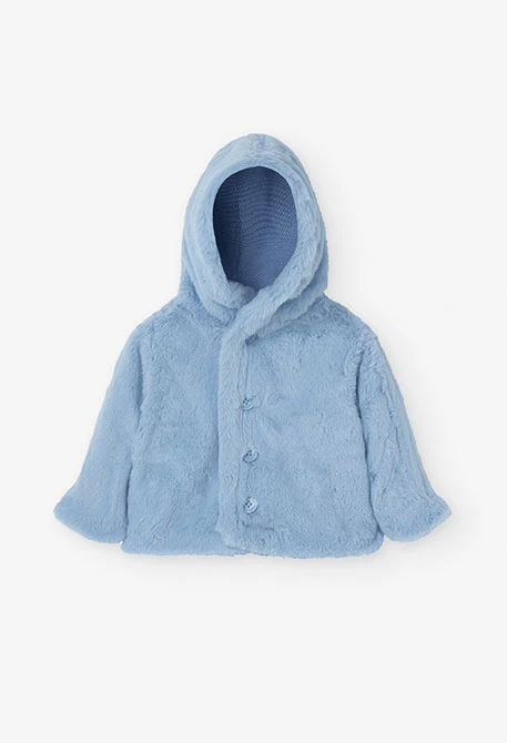 Giacca reversibile con pelliccia per neonato maschio in blu