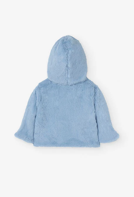 Reversible jacket with fur for baby boy in blue