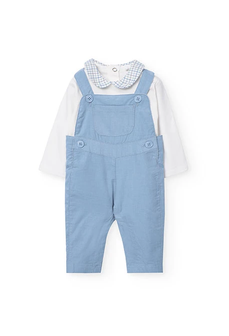 Set of cotton bodysuit with dungarees for baby boy in blue