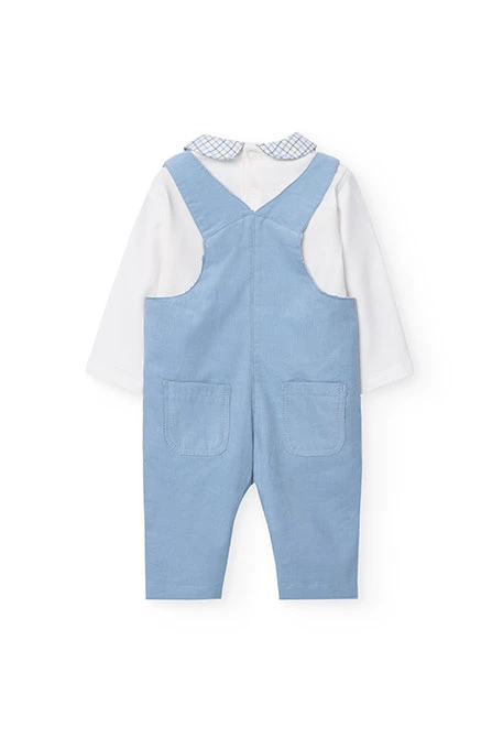 Set of cotton bodysuit with dungarees for baby boy in blue